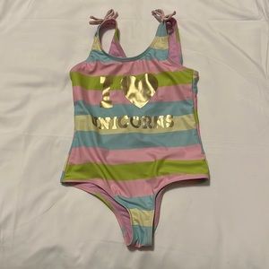 Sweet Pineapple I Love Unicorns striped one piece girls swimsuit size 6